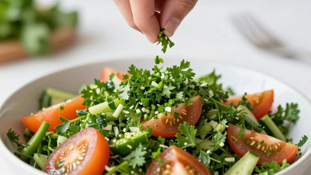 Cucumber Tomato Feta Salad with Lemon Olive Oil Dressing - Step 7: Add Fresh Herbs 1