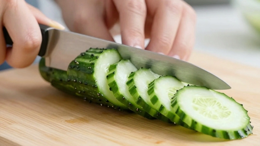 Cucumber Tomato Mozzarella Salad Caprese-Style - Step 2: Slice Cucumbers 1