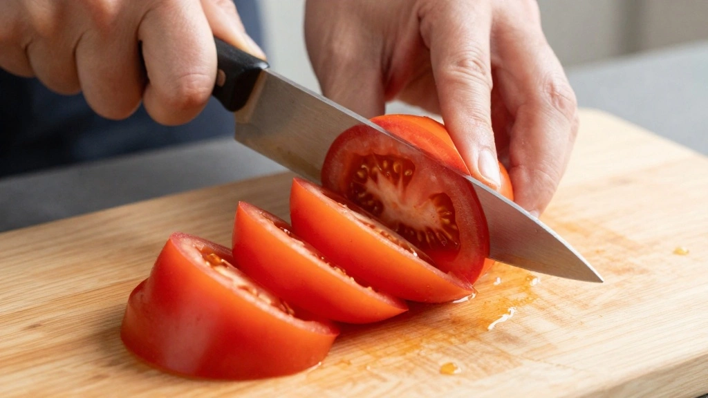 Cucumber Tomato Mozzarella Salad Caprese-Style - Step 3: Cut Tomatoes 1