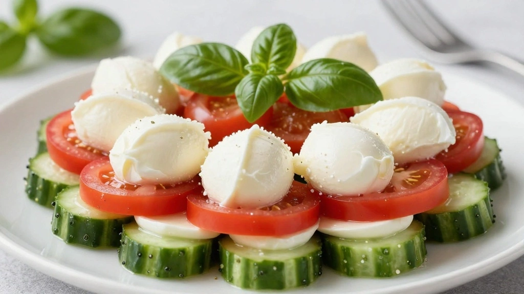 Cucumber Tomato Mozzarella Salad Caprese-Style - Step 6: Assemble Salad 1