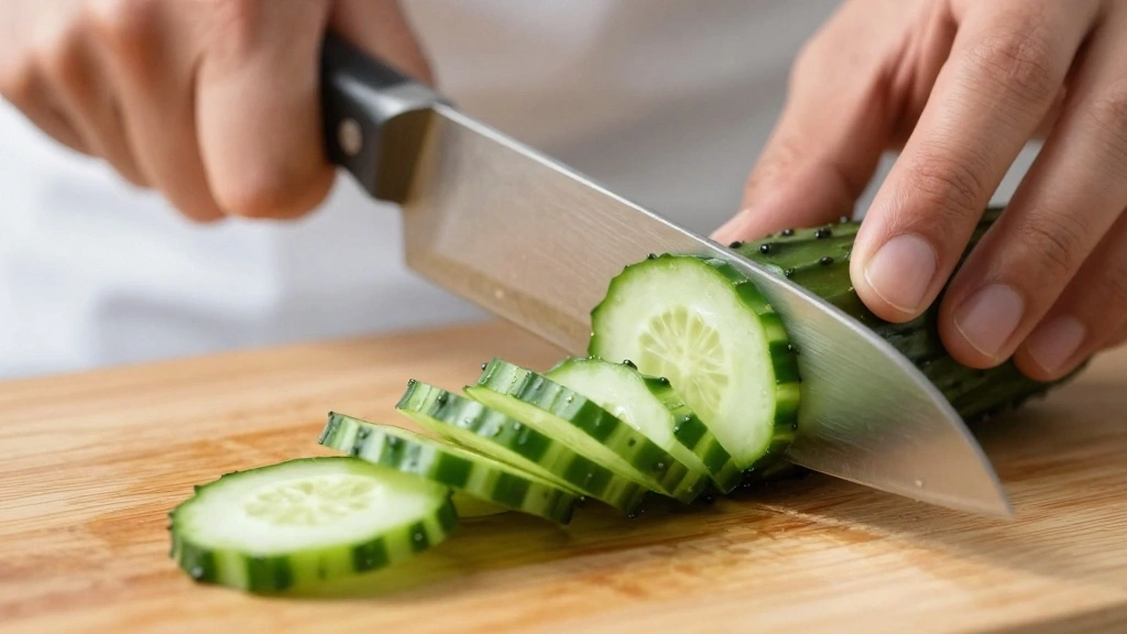 Cucumber Tomato Onion Salad with Light Vinegar Dressing - Step 2: Slice the Cucumber 1
