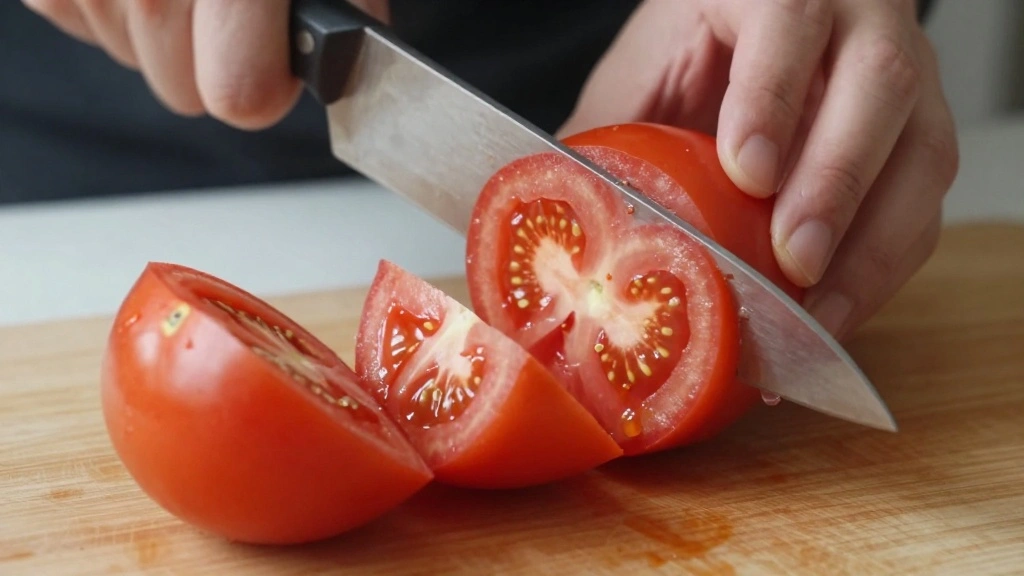 Cucumber Tomato Onion Salad with Light Vinegar Dressing - Step 3: Chop the Tomatoes 1