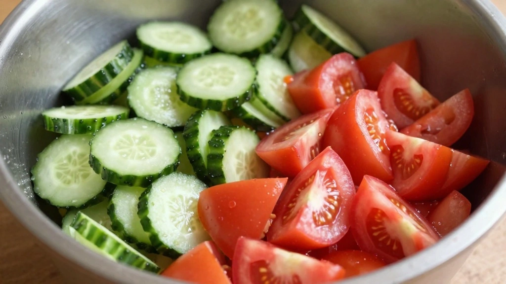 Cucumber Tomato Salad with Feta Cheese and Herbs - Step 5: Combine Vegetables 1