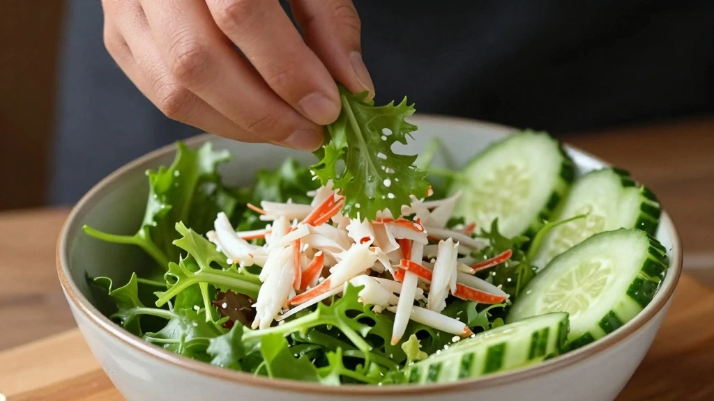 Cucumber and Crab Salad with Creamy Dressing - Step 3: Add the Mixed Greens 1