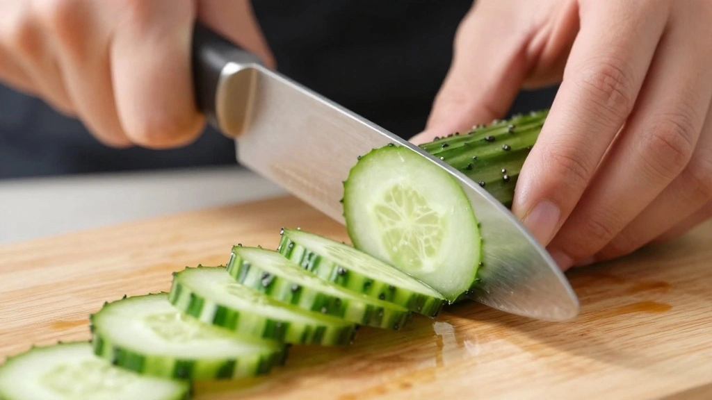 Cucumber and Pepper Salad Crunchy and Refreshing - Step 2: Slice the Cucumbers 1