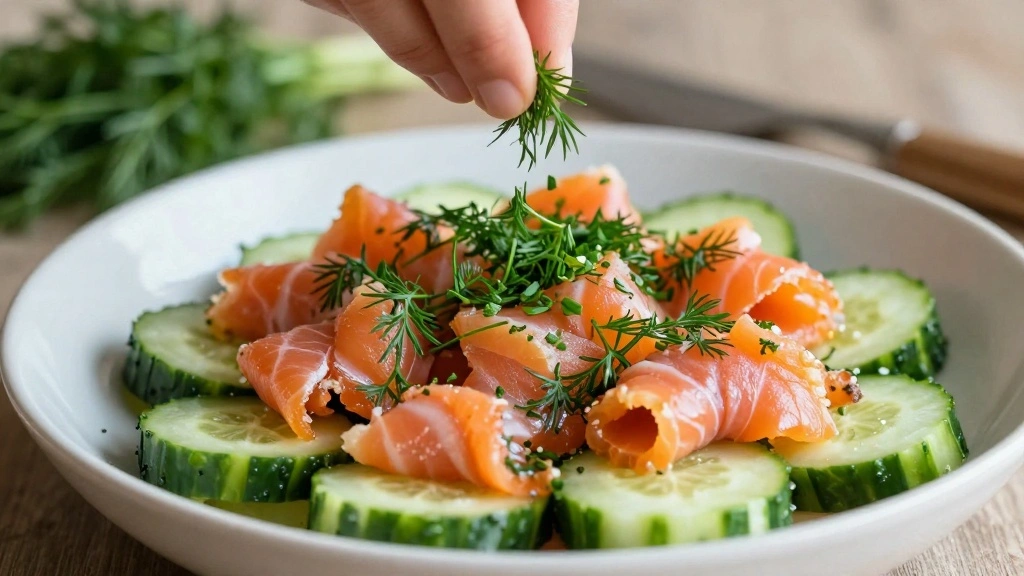 Smoked Salmon Cucumber Salad Elegant and Easy Recipe - Step 8: Garnish with Dill 1