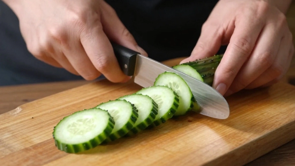 Tomato Cucumber and Onion Salad (Simple & Refreshing Recipe) - Step 3: Slice the Cucumbers 1