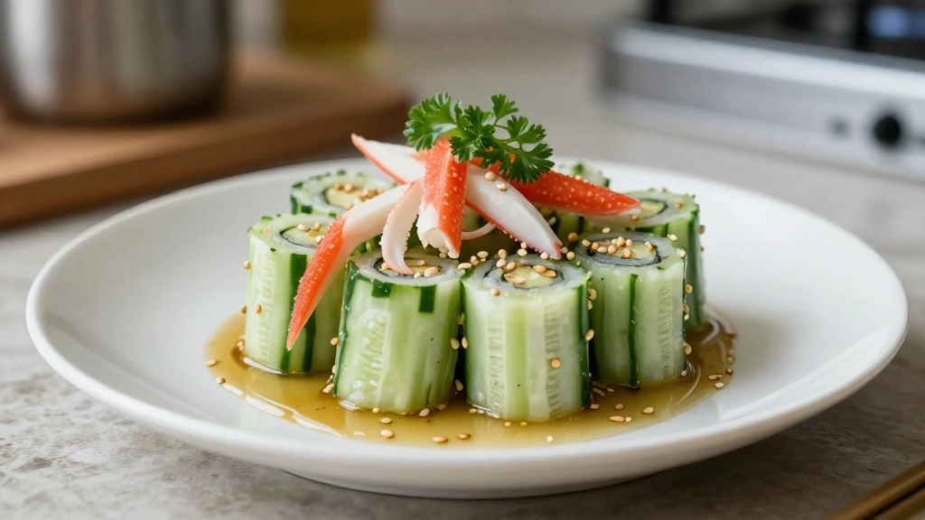 California Roll Cucumber Salad with Crab and Sesame Dressing