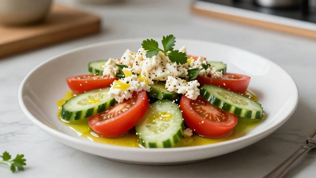 Cucumber Tomato Feta Salad with Lemon Olive Oil Dressing