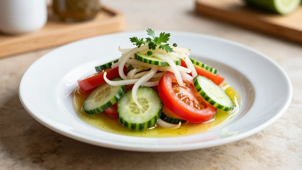 Cucumber Tomato Onion Salad with Light Vinegar Dressing