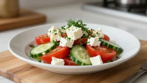 Cucumber Tomato Salad with Feta Cheese and Herbs
