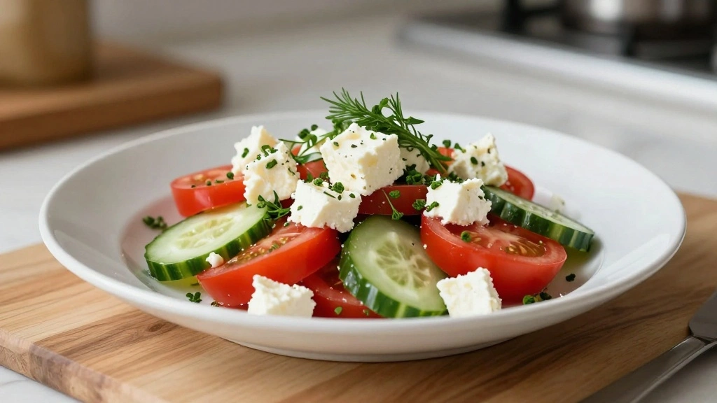 Cucumber Tomato Salad with Feta Cheese and Herbs