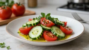 Greek Cucumber Tomato Salad with Olive Oil and Herbs